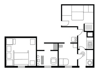 Modern Minimalist Apartment Floor Plan Vector Illustration, apartment floor plan, minimalist layout