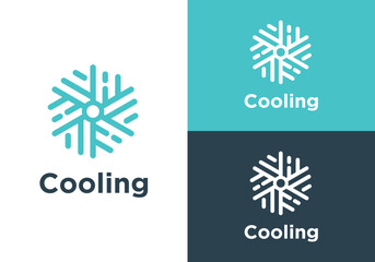 Cooling vector logo design, HVAC fan and flame design. Simple modern HVAC design, Snowflake vector design concept for heating, cooling and conditioning.