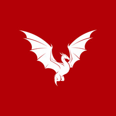 Obraz premium Majestic White Dragon Silhouette Against a Bold Red Backdrop.