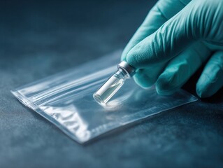 Sterile clinical environment vial handling laboratory medical procedure scientific research close-up precision