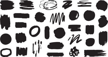 Hand Drawn Brush Stroke Vector Collection – Rough Paint Lines, Grunge Texture Stripes, Sketchy Smears, and Artistic Text Boxes Illustration