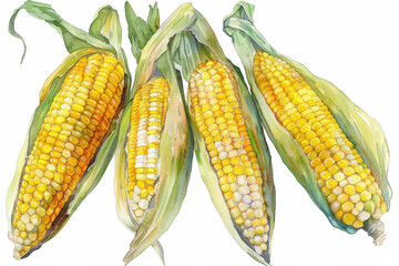 corn on a transparent background, watercolor