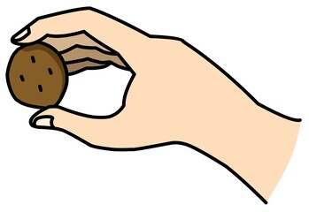 Simple hand illustration holding a small cookie, minimal flat cartoon style.
