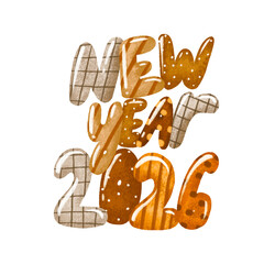 Happy New Year and Merry Christmas card. Winter holiday 2026. hand drawn watercolor illustration on isolated background.  Happy December, January