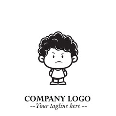 Black and White Chibi Boy Illustration with Jacket and Boots in Bold Thick Line Art Minimal Style