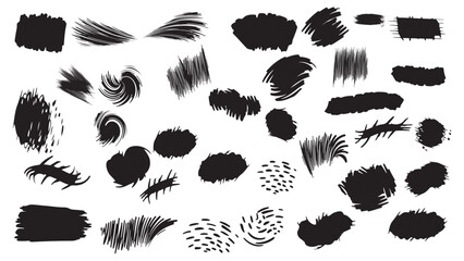 Fototapeta premium Black Abstract Brush Strokes and Shapes on White Background Vector Design