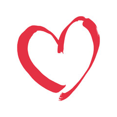 Red Grunge Heart Shape Symbol Isolated on White Background. Marker Drawn Heart. Hand Painted Romantic Love Symbol for Wedding, Valentine's Day