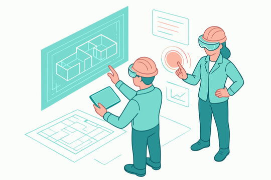Architects collaborating on a cutting edge 3D design with VR glasses for modern building project