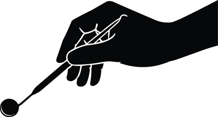 Silhouette illustration of  Minimalist vector of dental professional's hand with instruments, Surgical Equipment & Instruments,