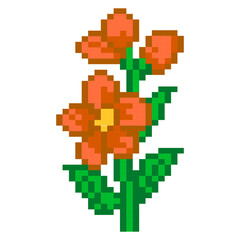 Fototapeta premium Pixel art orange flower illustration