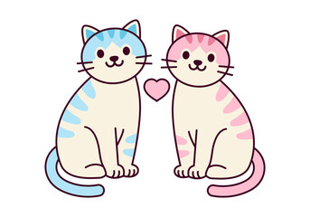 Cat Couple Flat Colored Icon for Love and Valentine Design