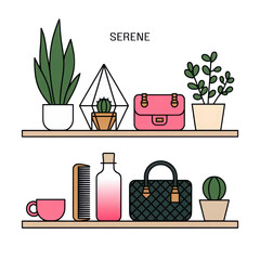 Serene minimalist shelf arrangement isolated on transparent background