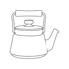 Line art illustration of a retro teapot. Minimalistic black outline drawing of a teapot for cafe menus, kitchen decor, or design projects.