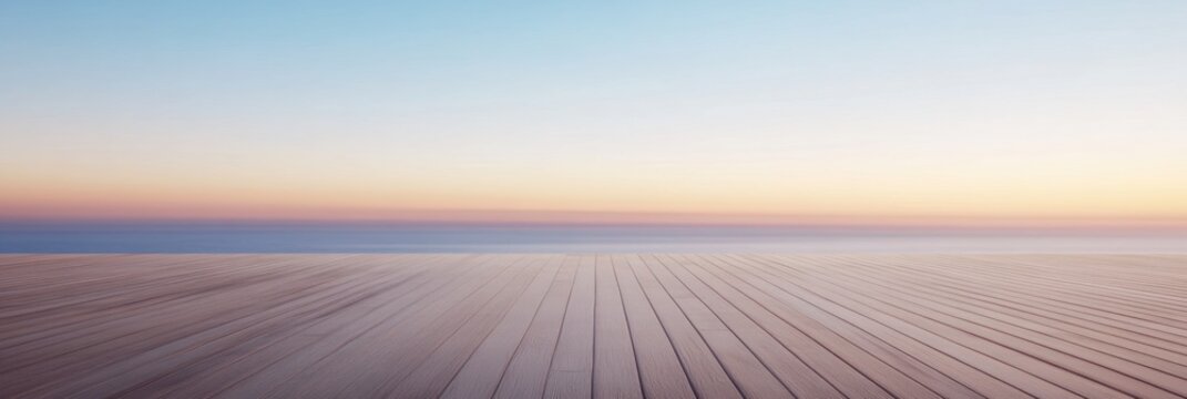 Tranquil seaside sunset over wooden deck horizon view - Powered by Adobe