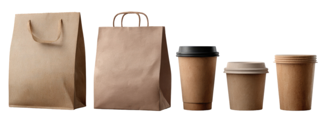 Beige paper bags and cups