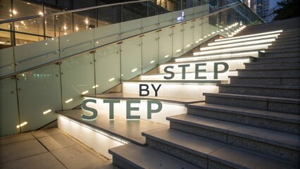 Obraz premium Lit modern steps with glass panels and architectural design