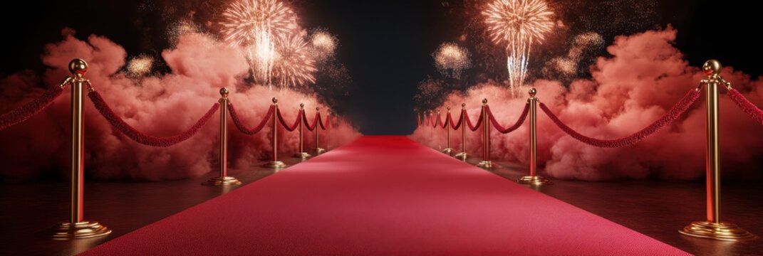 Elegant red carpet event with fireworks celebration
