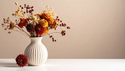 Ceramic vase with dried flowersautumnal, Generated image