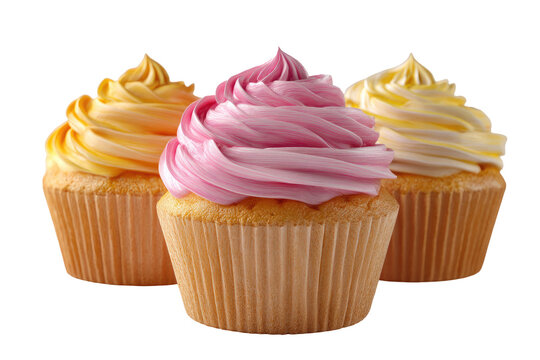 Three cupcakes with colorful frosting