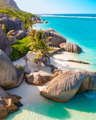 Anse Source D'Argent - the most beautiful beach of Seychelles. La Digue Island, Seychelles