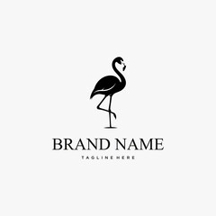 Elegant Black Flamingo Logo Design Standing on One Leg. © art.Co