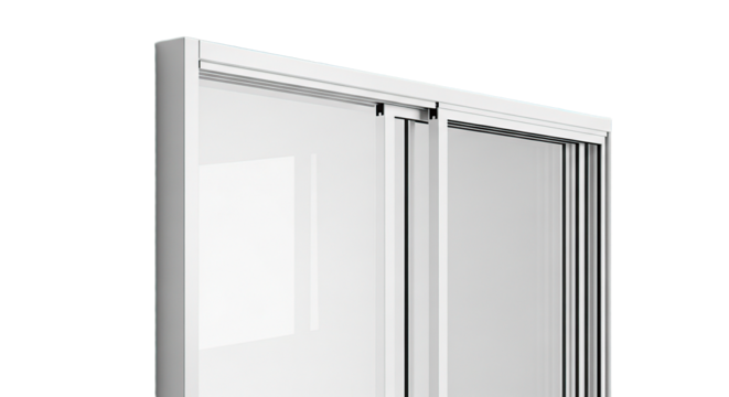 Modern Sliding Door with Clean Lines and Frosted Glass Effect Isolated on White Background