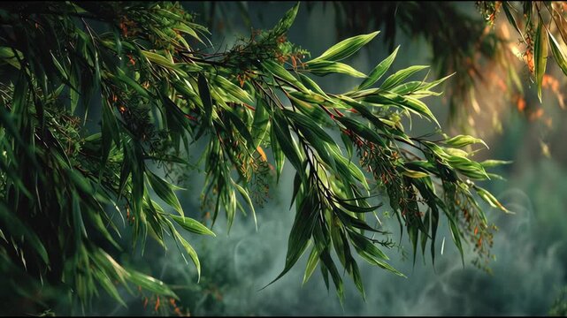 Branching Canopy: A detailed capture of verdant foliage, its leaves reaching out, thriving in a lush environment and embracing the warm sun.