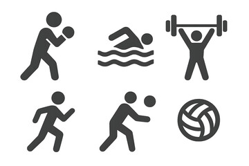 Fototapeta premium Black Silhouette Sports Icons – Swimming, Boxing, Athletics, Weightlifting on Transparent Background