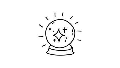 A sphere glass orb glows with seer and future. This stand illustration shows witchcraft, magic and occult mystic. Esoteric astrology connects tarot, moon and celestial power.