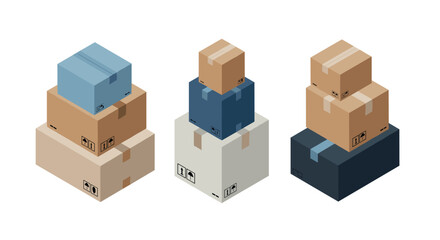 Fototapeta premium Isometric cardboard boxes stack for shipping and delivery logistics