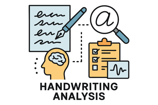Handwriting analysis concept with brain pen magnifying glass and checklist