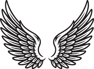 Obraz premium Detailed Wing Spread Black Artwork Feather Flight Wildlife Bird Wing Illustration