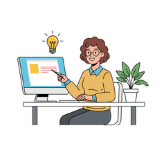 Online learning concept with teacher showing digital lesson on computer screen