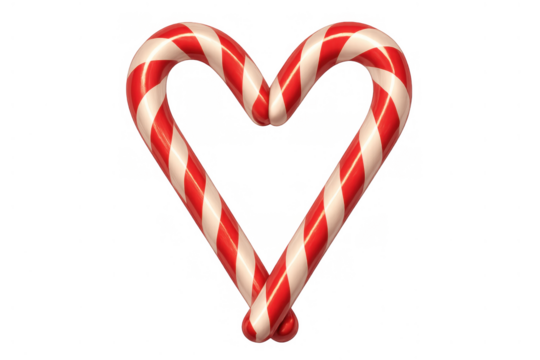 Candy canes shaped into a heart, symbolizing love and holiday spirit. Festive sweet treat on a transparent background