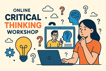 Woman learning critical thinking skills through online workshop on laptop