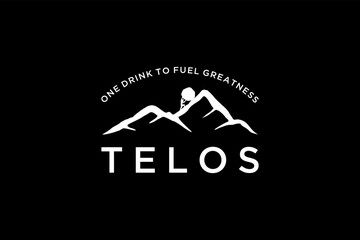 Telos Logo Featuring Mountain Peaks and Motivational Slogan.
