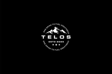 Fototapeta premium Telos logo featuring a mountain range and stars symbolizing strength and adventure.