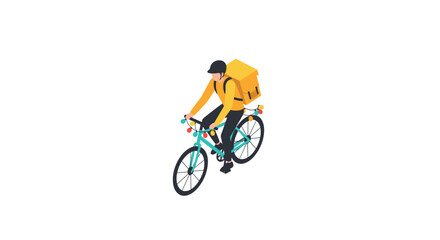 Fototapeta premium Food delivery cyclist with backpack in isometric style on white background