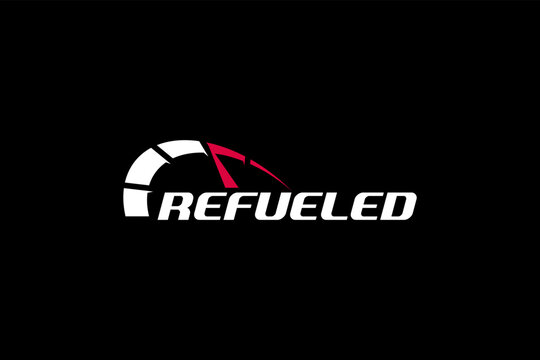 Refueled logo featuring a speedometer and dynamic design elements.