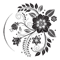 Black boho flower decoration elements Silhouette Vector, High Quality Illustration on White Background