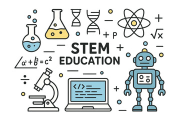Stem education concept with science technology engineering math icons and robot
