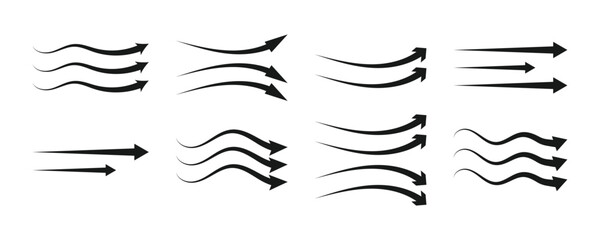 Air flow arrow. Set of arrows showing direction of air movement. Air flow isolated on white background.