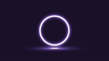 Abstract glowing purple oval portal or gateway with light emanating from the bottom on a dark background
