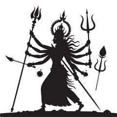 Black devi durga Silhouette Vector, High Quality Illustration on White Background