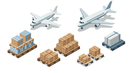 Isometric cargo delivery with airplanes and shipping pallets