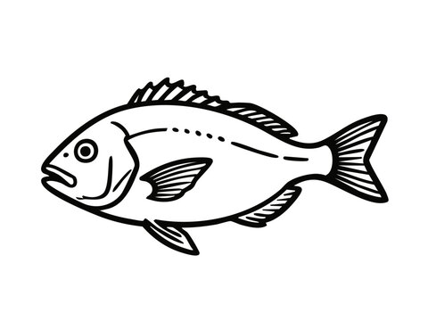 Simple illustration of sea bream. Simple. Seafood. Premium fish. Monochrome.