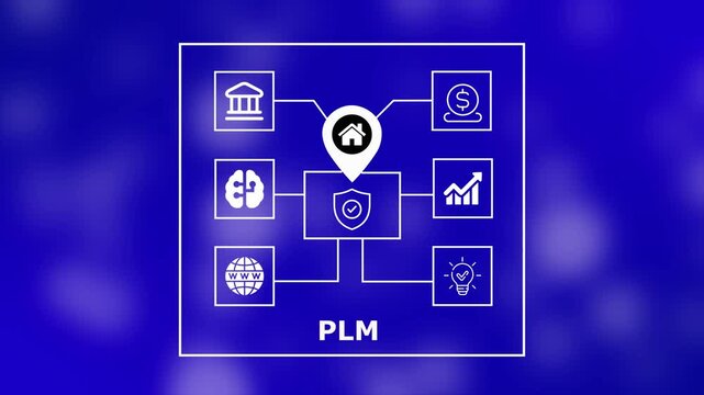 Dynamic PLM  Network Animation &ndash; Modern PLM Project Management and Blockchain Connectivity Concept Featuring Advanced Data Flow, Connection Mapping, and Tech Visualization Design