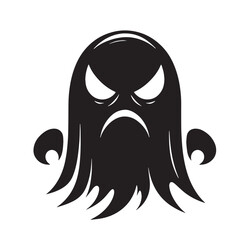 Black Angry ghost face Silhouette Vector, High Quality Illustration on White Background