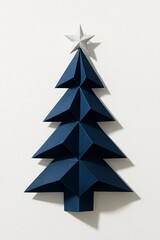 Obraz premium Navy blue geometric paper christmas tree close up
