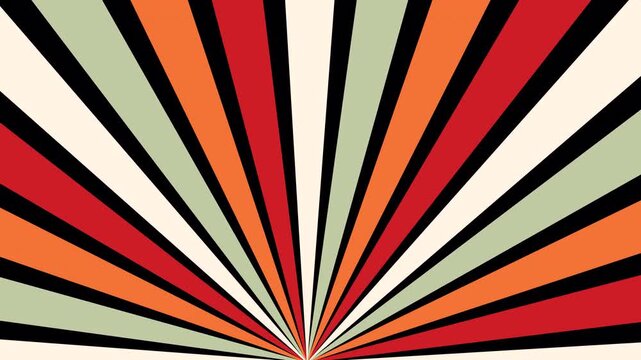 Psychedelic Retro Sunburst Animation with 70s Colors and Rotating Rays | Groovy Vintage Looping Motion Graphic Background